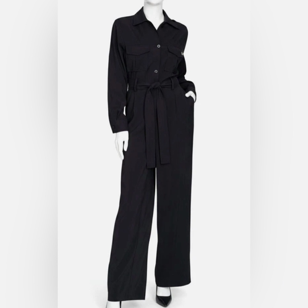 Halston Black Utility Tie-Waist Jumpsuit - Women Size 14 NWT
